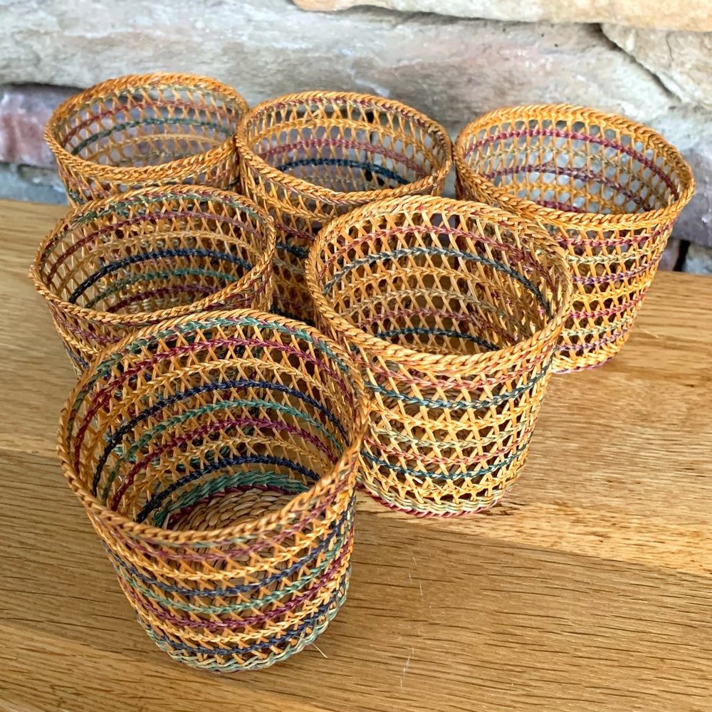 6 Wicker Votive Candle Holder Covers Basket Lot 6 Bohemian Decor